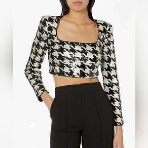 SOLD Astr Darby Sequin Crop Top Houndstooth Black White Gold Small